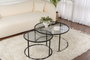 Hanah Home Juego de Mesas de Café Redondas 80-60 cm Vidrio Templado y Metal Negro
